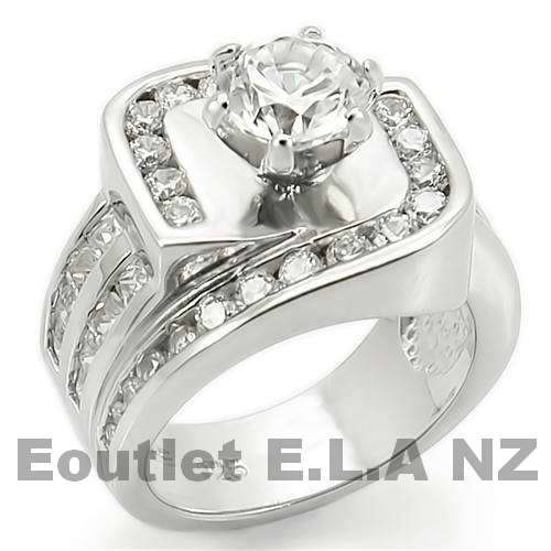 CHUNKY BYPASS CZ BUCKLE SOLID SILVER RING-5 sizes